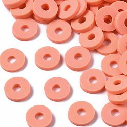 Tomato Eco-Friendly Handmade Polymer Clay Beads, Disc/Flat Round, Heishi Beads, Tomato, 6x1mm, Hole: 2mm, about 23500pcs/1000g