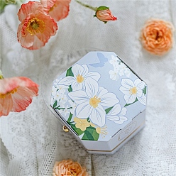 Light Sky Blue Paper Candy Boxes, for Party, Wedding, Baby Shower, Octagon with Flower Pattern, Light Sky Blue, 9x9x7cm