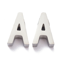 Letter A 304 Stainless Steel Charms, Alphabet, Stainless Steel Color, Letter.A, 8x5x3mm, Hole: 1.8mm