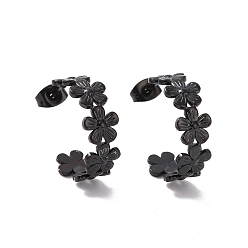 Черный Цвет Металла 304 серьги-гвоздики из нержавеющей стали в виде цветов, полукруглые серьги для женщин, металлический черный , 20.5x7.5 мм, штифты : 0.7 мм