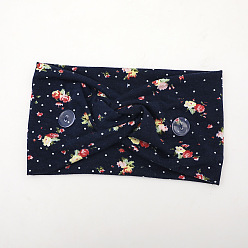 Button Floral Headband - Navy Blue Elastic Headbands for Yoga and Sports, Sweat-wicking Mask Holder Hairband