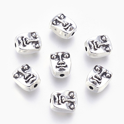 Antique Silver Tibetan Style Alloy Human Face Beads, Lead Free & Cadmium Free, Antique Silver, 12x10x7mm, Hole: 2mm