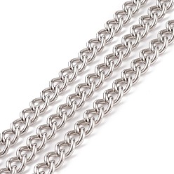 Stainless Steel Color 201 Stainless Steel Cuban Link Chains, Curb Chains, Unwelded, Stainless Steel Color, 9x7x1.7mm
