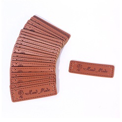 Human Imitation Leather Labels, Handmade Embossed Tag, with Holes, for DIY Jeans, Bags, Shoes, Hat Accessories, Rectangle with Word Handmade, Saddle Brown, Girl Pattern, 15x50mm