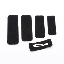 Black Non-woven Oval Snap Hair Clips Findings, Felt Pads Patches Appliques Non-Slip Barrettes Hair Accessories, Black, 68x24mm