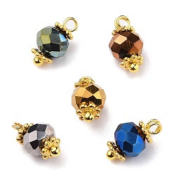 Mixed Color Handmade Electroplate Glass Beads Charms, with Tibetan Style Alloy Spacer Beads and Brass Ball Head pins Findings, Faceted, Golden, Mixed Color, 10.5x6mm, Hole: 1.6mm