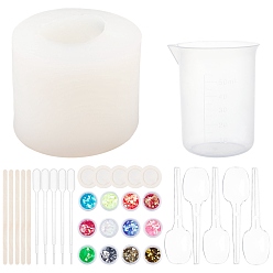 White DIY Ghost Silicone Molds Kits, Including Wooden Craft Sticks, Plastic Pipettes, Latex Finger Cots, Plastic Measuring Cups, plastic Spoon, Nail Art Sequins/Paillette, White, 67x54mm, Inner Diameter: 32x42mm, 1pc