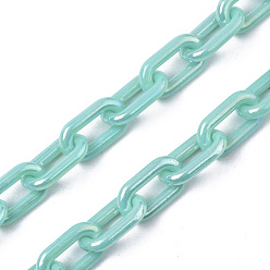 Turquoise Acrylic Opaque Cable Chains, AB Color, Oval, Turquoise, 13x8x2mm, 19.68 inch(50cm)/strand