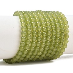 Yellow Green Natural Dyed White Jade Beads Strands, Smooth Round, Yellow Green, 4mm, Hole: 0.8mm, about 87pcs/strand, 14.96''(38cm)