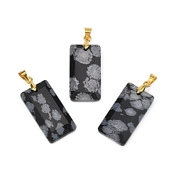 Снежный Обсидиан Натуральные граненые подвески из обсидиана в форме снежинки, Прямоугольные подвески с латунными зажимами золотистого цвета, 25x13x4 мм, отверстие : 5x4 мм
