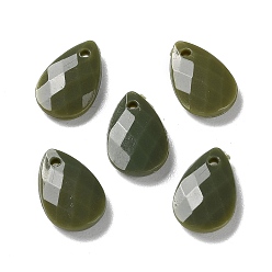Dark Olive Green Opaque Acrylic Charms, Faceted, Teardrop Charms, Dark Olive Green, 13x8.5x3mm, Hole: 1mm