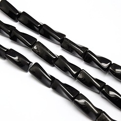 Obsidian Natural Obsidian Twist Column Beads Strands, 21x10x10mm, Hole: 1mm, about 20pcs/strand, 15.74 inch