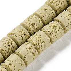 Бежевый Нити синтетических бусин, окрашенных в лавовый камень, баррель, бежевые, 8~9x8~9 мм, отверстие : 1 мм, около 47 шт / нитка, 15.28'' (38.8 см)