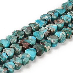 Turquoise Synthetic Regalite/Imperial Jasper/Sea Sediment Jasper Beads Strands, Dyed, Heart, Turquoise, 5x6x3~3.5mm, Hole: 1.2mm, about 81~84pcs/strand, 15.94~16.26 inch(40.5~41.3cm)