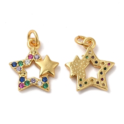 Real 18K Gold Plated 925 Sterling Silver Micro Pave Cubic Zirconia Charms, Star Charm, with Jump Ring, Real 18K Gold Plated, 11.5x10x1.5mm, Hole: 2mm