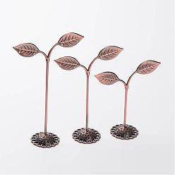 Saddle Brown 3 Pcs Iron Earring Displays Sets, Bean Sprout Shape Earrings Display Stand, Saddle Brown, 97x85x35mm, 113x85x35mm, 135x85x35mm, 3pcs/set