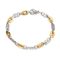 Golden & Stainless Steel Color Two Tone 304 Stainless Steel Oval & Infinity Link Chain Bracelet, Golden & Stainless Steel Color, 8-5/8 inch(22cm), Wide: 7mm