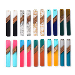 Mixed Color 20Pcs 10 Styles Resin & Walnut Wood Big Pendants, Three Tone, with Foil, Rectangle, Mixed Color, 51x7x3mm, 2pcs/style