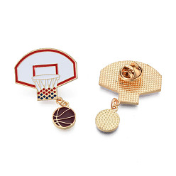 Кокосово-Коричневый Баскетбольная эмалированная булавка, Значок спортивной тематики из легкого позолоченного сплава для рюкзака, без свинца и без никеля , кокосового коричневый, 42.5 мм