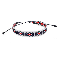 Branch Cotton Flat Cord Bracelet with Wax Ropes, Braided Ethnic Tribal Adjustable Bracelet for Women, Branch, 7-1/4 inch(18.5cm)
