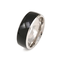 Platin Farbe 304 Edelstahl Emaille Fingerringe für Herren, Schwarz, Platin Farbe, 8.5 mm, Innendurchmesser: 21 mm