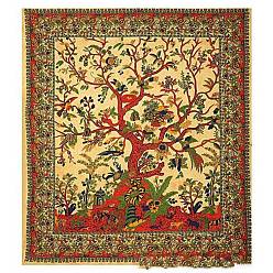 Light Khaki Polyester Green Tree of Life Pattern Wall Hanging Tapestry, Psychedelic Hippie Tapestry for Bedroom Living Room Decoration, Rectangle, Light Khaki, 950x730mm