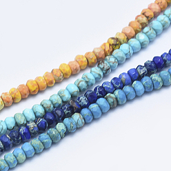 Mixed Color Natural Imperial Jasper Beads Strands, Faceted, Dyed, Rondelle, Mixed Color, 4x2~2.5mm, Hole: 0.5mm, about 155pcs/strand, 15.7 inch(40cm)