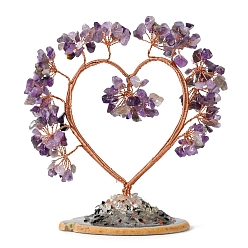 Amethyst Natural Amethyst Chips Heart Tree Decorations, Copper Wire Feng Shui Energy Stone Gift for Women Men Meditation, 150x150mm