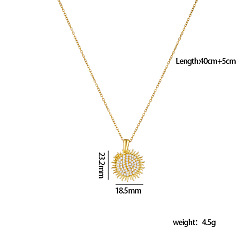 Солнце Латунный кулон-медальон с микропаве из кубического циркония, открывающийся, для гравировки имени., с 304 цепями из нержавеющей стали, золотые, солнце, 15.75 дюйм (40 см), Кулон : 23.2x18.5 мм