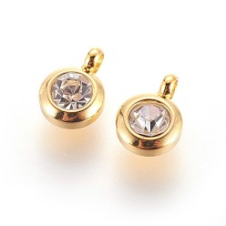Crystal 304 Stainless Steel Rhinestone Charms, July Birthstone Charms, Flat Round, Crystal, 9.3x6.5x4mm, Hole: 2mm