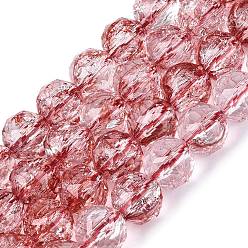 Индийский Красный Хрустящие прозрачные стеклянные бусины нити, круглые, граненые, Индийская красная, 9.5~10.5 мм, отверстие : 1.2~1.4 мм, около 41~42 шт / нитка, 14.76~15.16 дюйм (37.5~38.5 см)