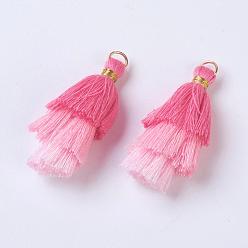 Pink Polyester Tassel Pendants, with Findings, Golden, Pink, 43~50x14~24mm, Hole: 5mm