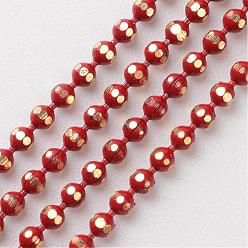 Красный Латунные граненые шариковые цепи, пайки, стойки покрытие, два тона, красные, 1.5 мм