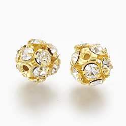 Cristal Plaqué perles dorées laiton strass, ronde, cristal, 8mm, Trou: 1mm