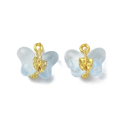 Light Steel Blue Light Gold Tone Alloy with Glass Charms, Butterfly Charm, Light Steel Blue, 14~14.5x14~14.5x9~9.5mm, Hole: 1.5~1.8mm
