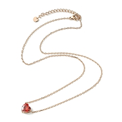 Golden Red Heart Glass Pendant Necklace, with 304 Stainless Steel Cable Chains, Golden, 17.28 inch(43.9cm)