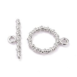 Real Platinum Plated Rack Plating Brass Toggle Clasps, Long-Lasting Plated, Ring, Real Platinum Plated, Ring: 16x13x2mm, Hole: 1.6mm, Bar: 18x5.5x2mm, Hole: 1.6mm