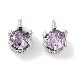 Лиловый Латунные микро проложить кубического циркония прелести, плоско-круглые, платина, сирень, 8x6x4.8 мм, отверстие : 1.6 мм