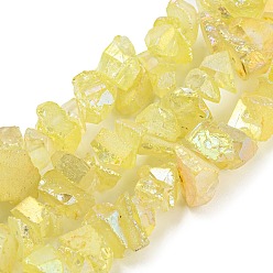 Champagne Yellow Electroplated Natural Quartz Beads Strands, Nuggets, Champagne Yellow, 3~8x9~16x9~16mm, Hole: 0.6mm, about 71~72pcs/strand, 14.17''(36cm)
