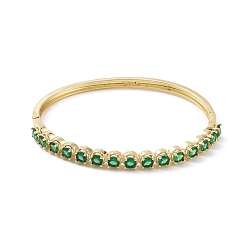 Green Cubic Zirconia Hinged Bangle, Golden Brass Jewelry for Women, Green, Inner Diameter: 2-3/8 inch(6.05cm)