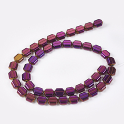 Purple Plated Electroplate Non-magnetic Synthetic Hematite Beads Strands, Hexagon, Purple Plated, 9x8x4mm, Hole: 0.8mm, about 45pcs/strand, 15.55 inch(39.5cm)