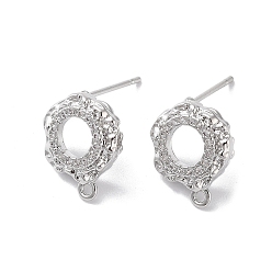 Real Platinum Plated Brass Micro Pave Cubic Zirconia Stud Earring Findings, Annulus, Real Platinum Plated, 13x11mm, Hole: 1.2mm, Pin: 0.8mm
