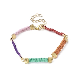 Colorful Braided Waxed Polyester Rectangle Link Chain Bracelets, with Real 18K Gold Plated 304 Stainless Steel Clasps, Colorful, 7-5/8 inch(19.5cm)