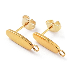 Golden 201 Stainless Steel Oval Stud Earring Findings, with 304 Stainless Steel Pins & with Horizontal Loops, Golden, 16x4.5x1.4mm, Hole: 1.6mm, Pin: 0.7mm