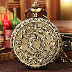 Античная Бронза Кварцевые часы из ацтекского календаря с пластиком, ожерелье с подвеской для карманных часов, античная бронза, 31-1/2 дюйм (80 см)