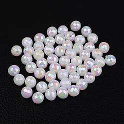 White Faceted Colorful Eco-Friendly Poly Styrene Acrylic Round Beads, AB Color, White, 6mm, Hole: 1mm, about 5000pcs/500g