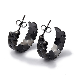 Electrophoresis Black 304 серьги-гвоздики в форме сердца из нержавеющей стали, полукруглые серьги для женщин, ионное покрытие (ip), электрофорез черный, 21.5x7.5x21 мм, штифты : 0.7 мм