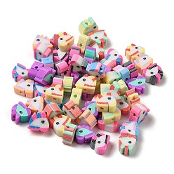 Mixed Color Handmade Polymer Clay Beads, Unicorn, Mixed Color, 8x9x4.5mm, Hole: 1.8mm