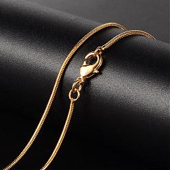 Golden Brass Necklaces, Round Snake Chain, with Lobster Clasp, Golden, 17.52 inch, 1.2mm