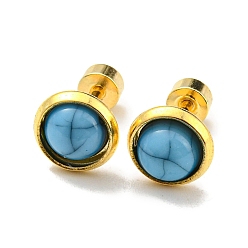 Bleu Ciel Foncé Boucles d'oreilles à tige droites en résine ronde et plate avec placage sous vide PVD, bijoux de corps piercing doré en acier inoxydable, bleu profond du ciel, 304mm
